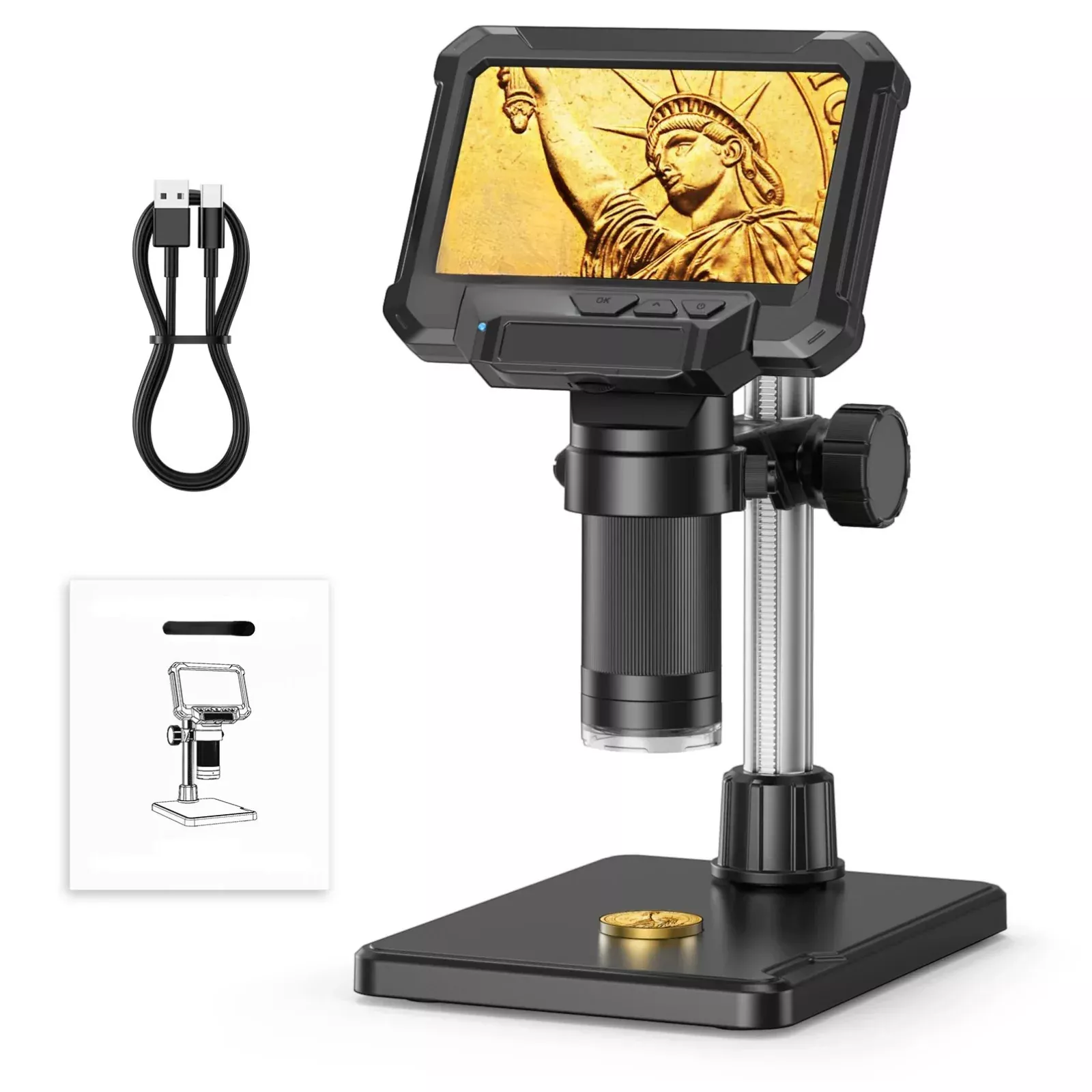 1600X Digital Microscope 4.3 Inch IPS Screen Coin Magnifier 1080P LED
