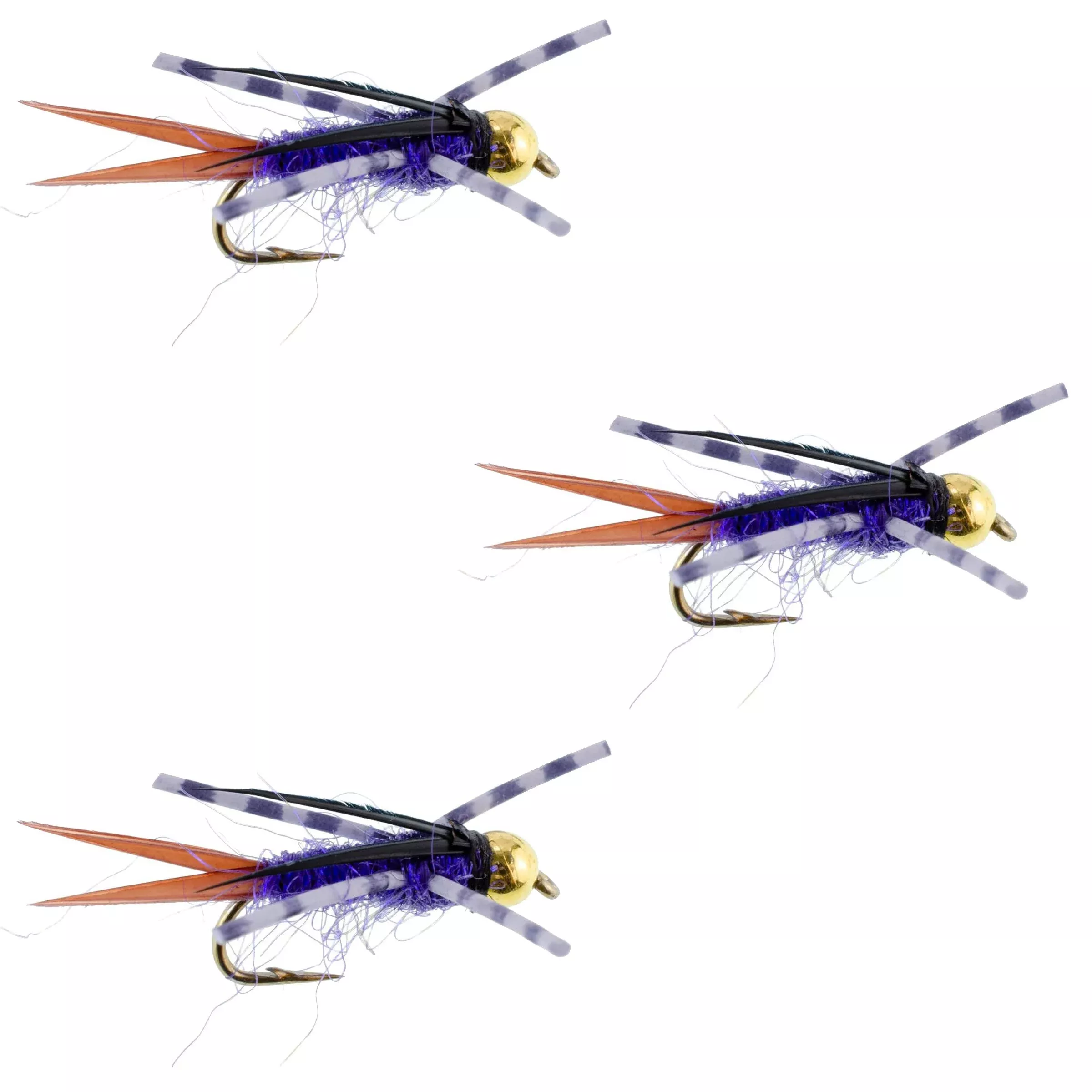 3 Pack Bead Head Purple Batman Rubber Legs Nymph Fly – Hook Size 10