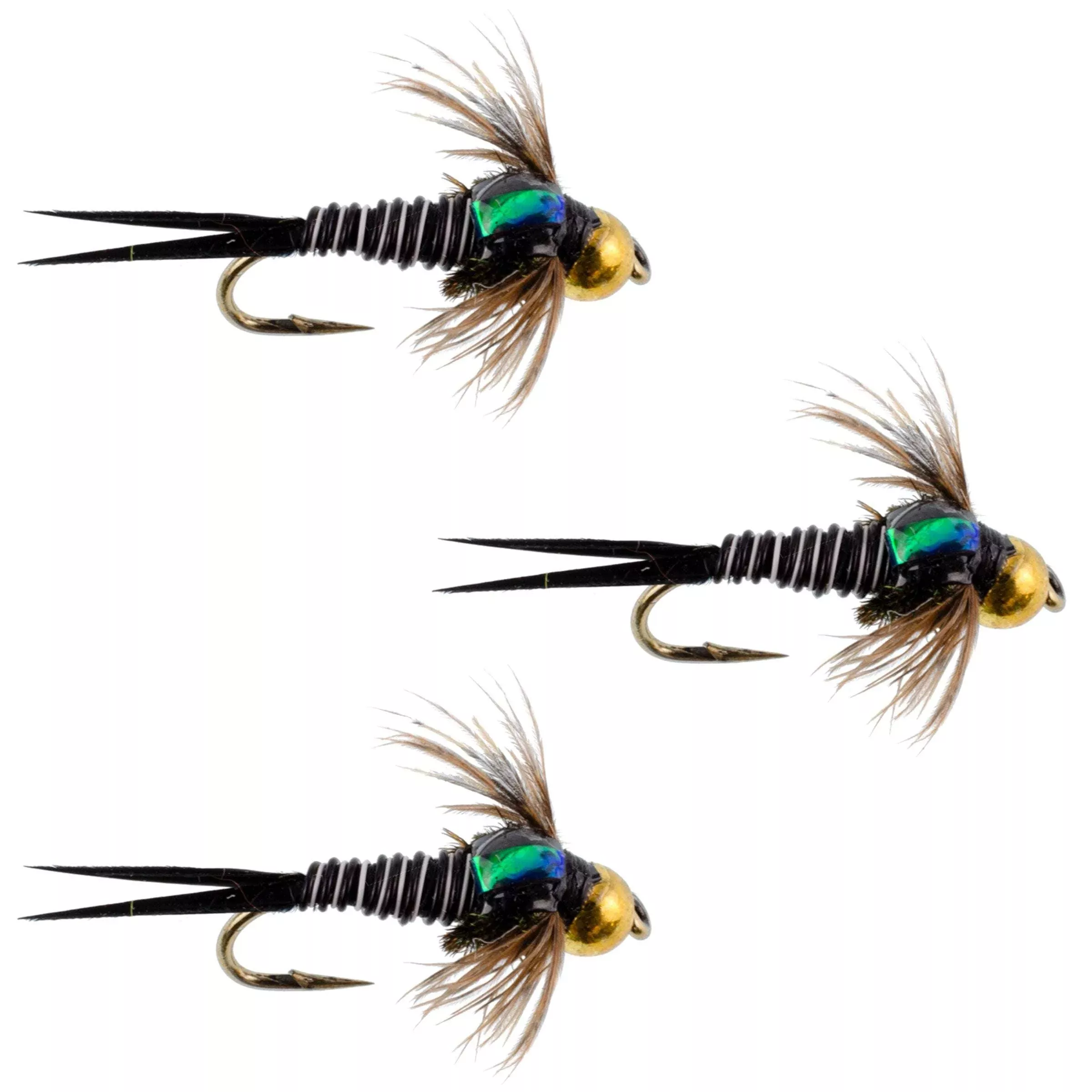 3 Pack Bead Head Zebra Copper John Nymph Fly Fishing Flies – Hook Size 14