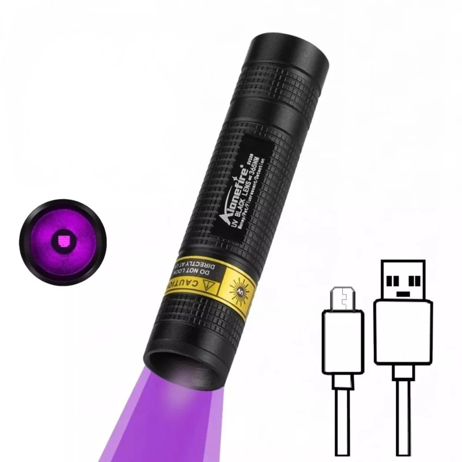 365nm UV Flashlight USB Rechargeable Mini Blacklight Pet Stain Detection