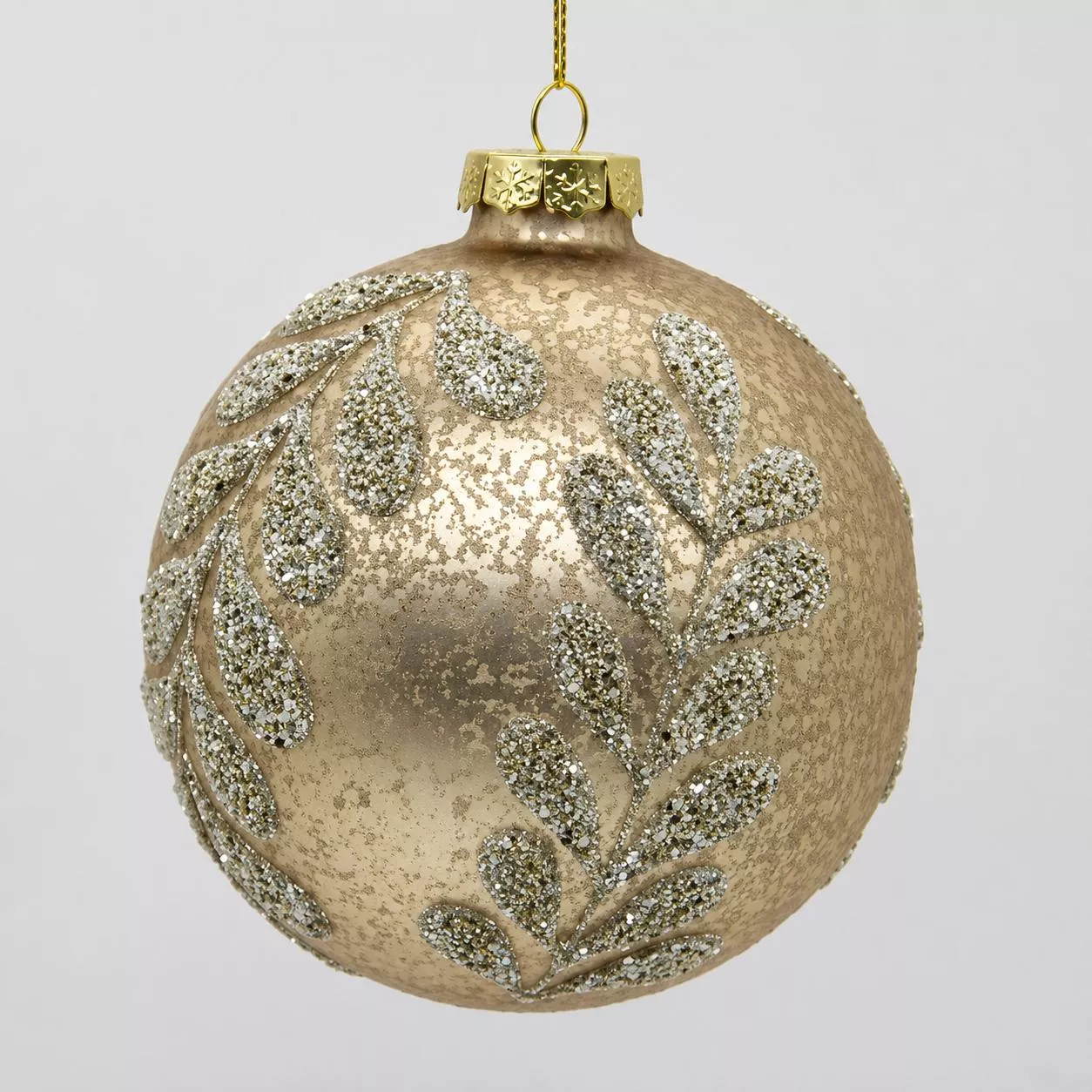 4″ Glass Ball with Silver Beaded Branch Pattern Ornament