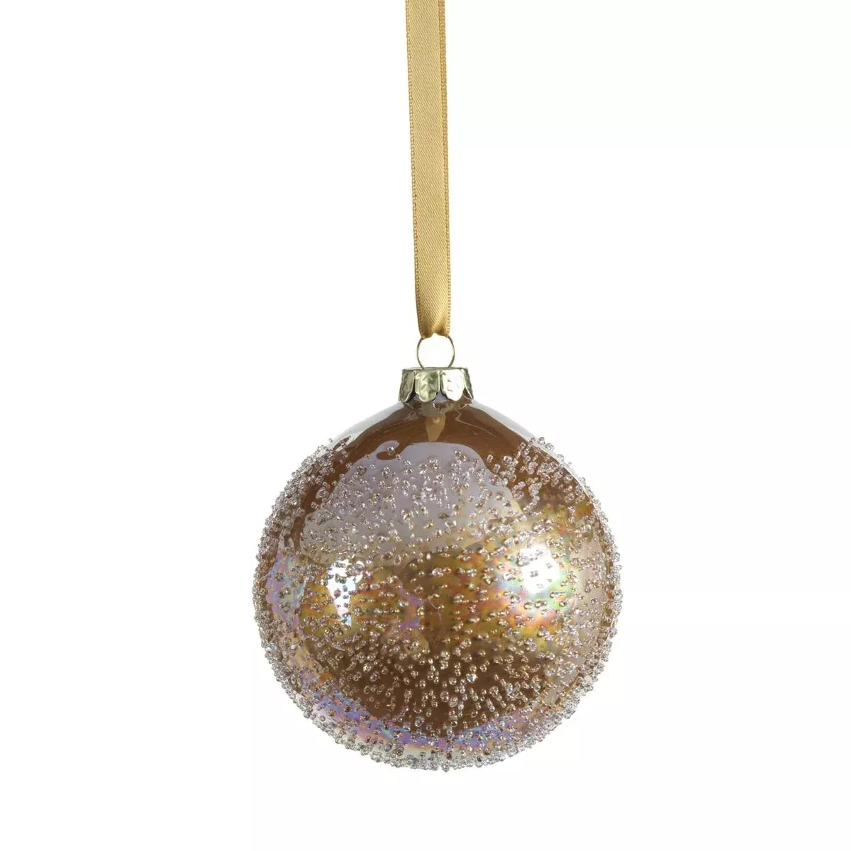 4″ Golden Sugar Bead Glass Ball Luster Ornament