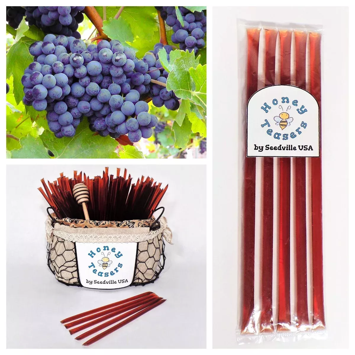 5 Pack GRAPE HONEY TEASERS Natural Honey Snack Sticks Honeystix Straws