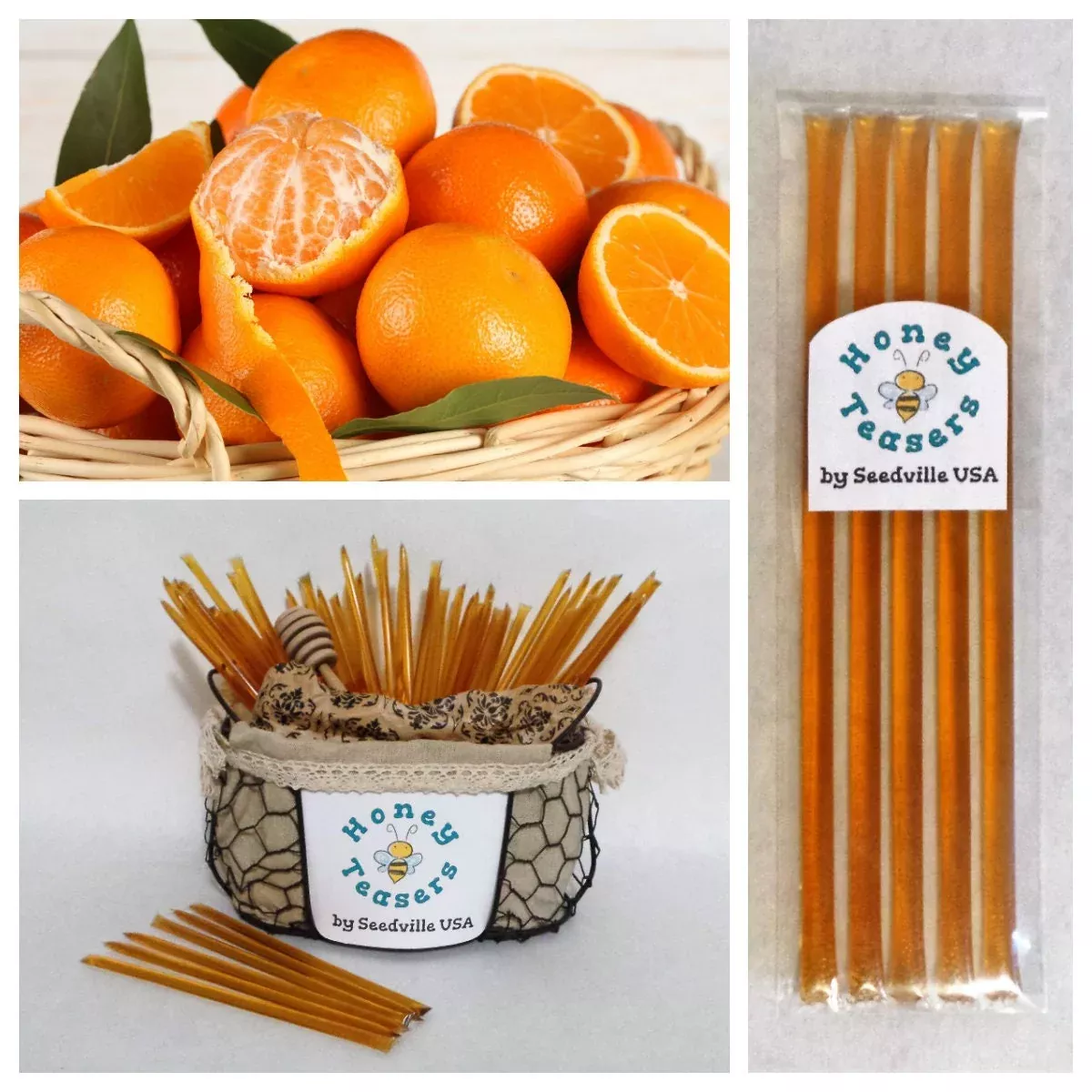 5 Pack ORANGE HONEY TEASERS Natural Honey Snack Sticks Honeystix Straws