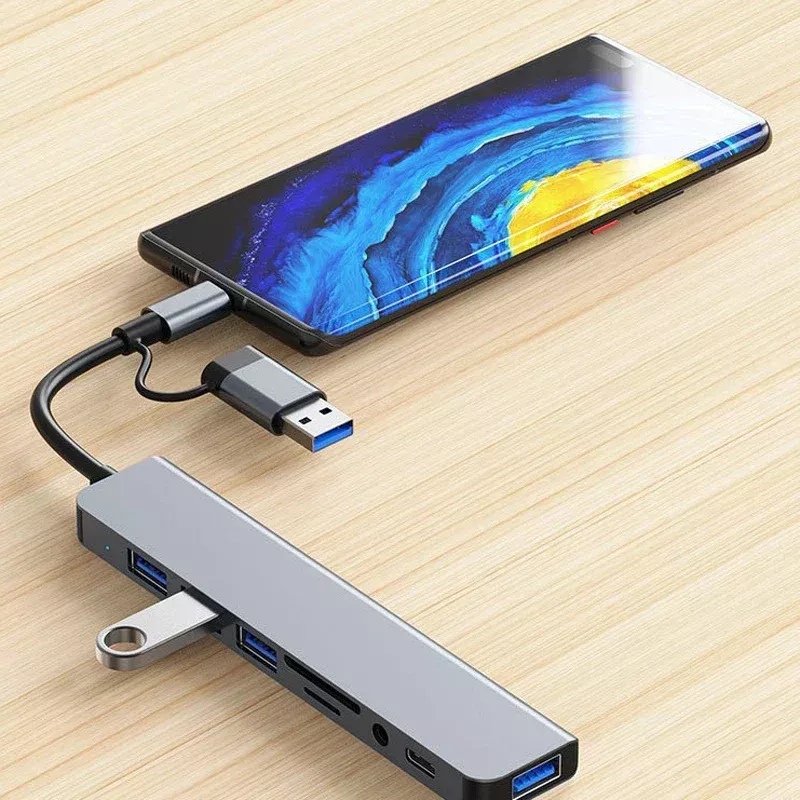 8 in 2 USB C Hub Docking Station Audio Jack SD Card Reader for Laptop