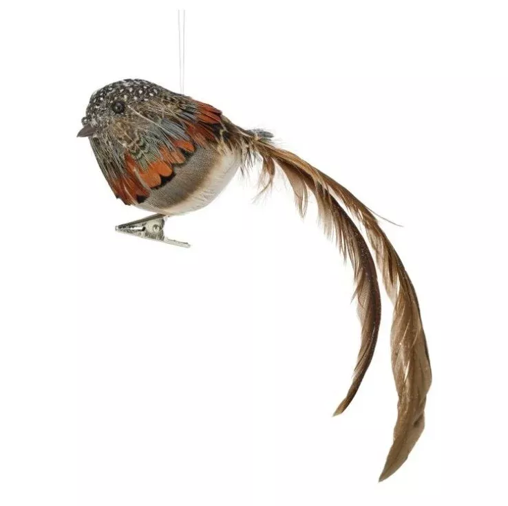 8" Natural Feather Bird Ornament