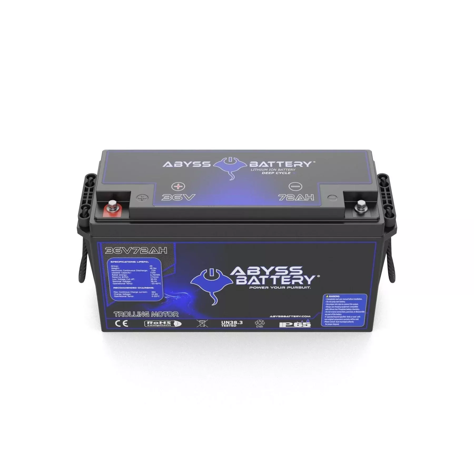Abyss | Lithium Trolling Motor Battery | Model AB-36V72-BT | Voltage 36V 72Ah | Group 49 | Bluetooth BMS | Built-In Heating | IP65 Waterproof
