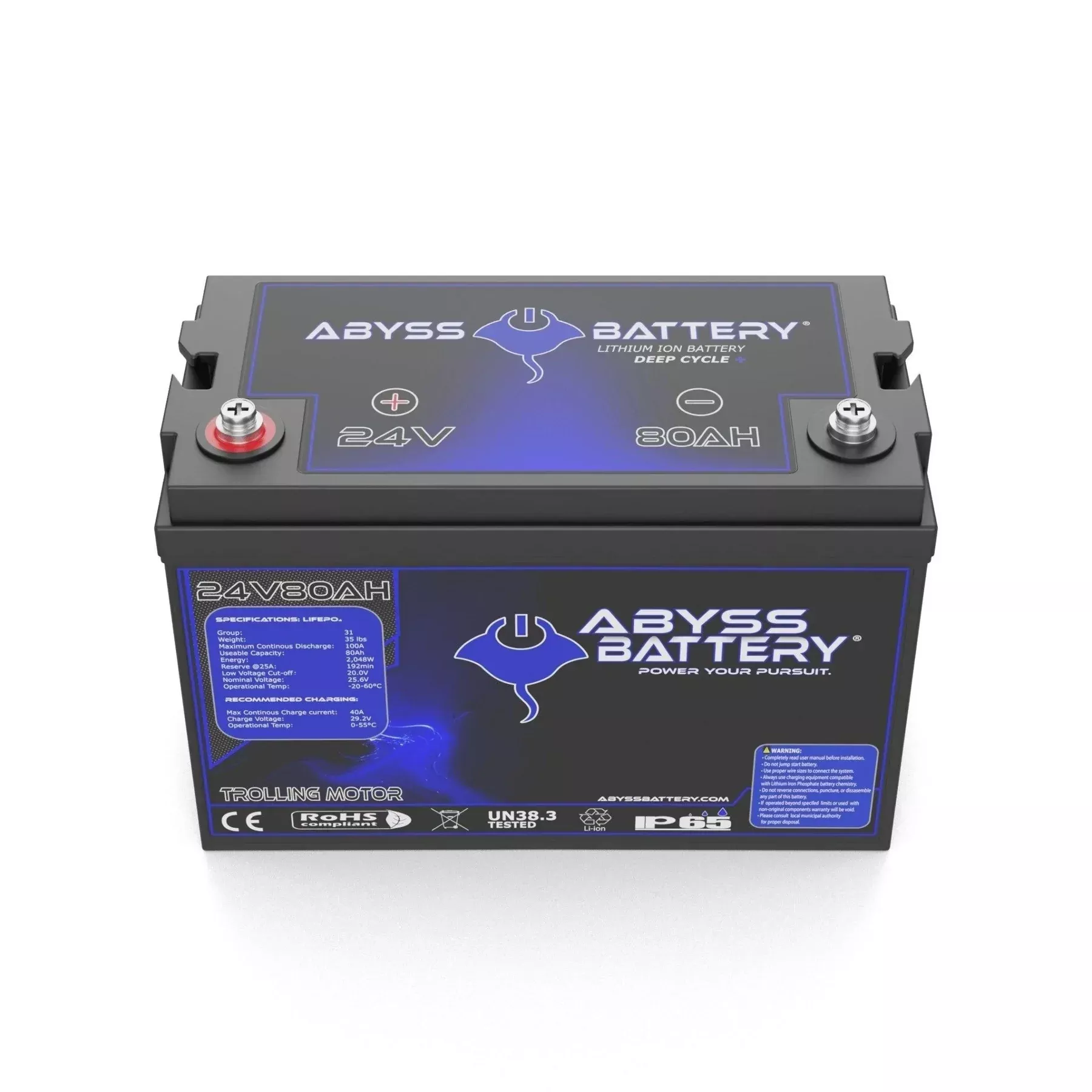 Abyss | Trolling Motor Battery | Model AB-24V80-BT | Group 31 | Voltage 24V 80Ah | Bluetooth BMS | Built-In Heating | IP65 Waterproof