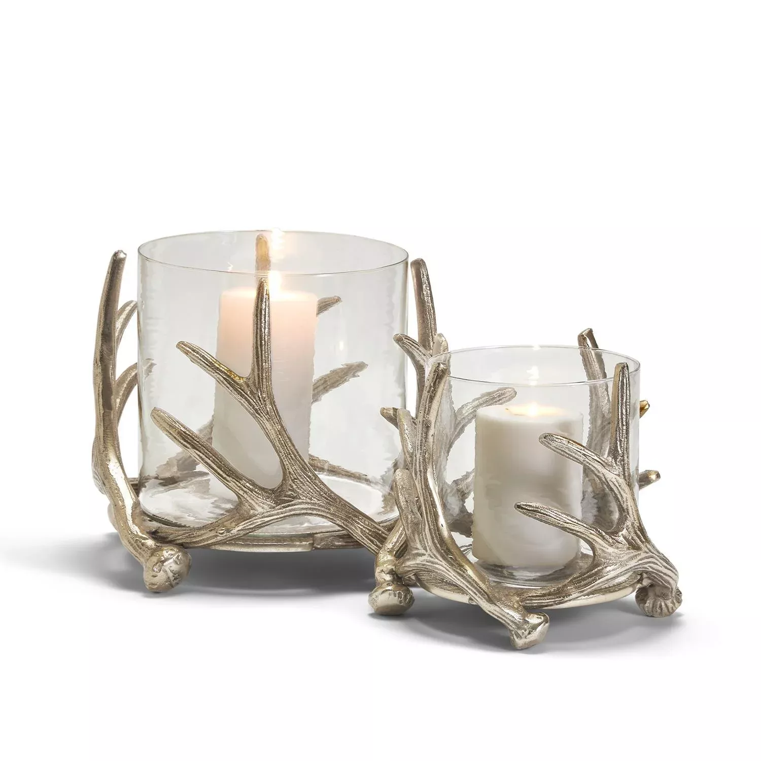 Antiqued Silver Antler Candleholder & Glass Votive (Set of 2)
