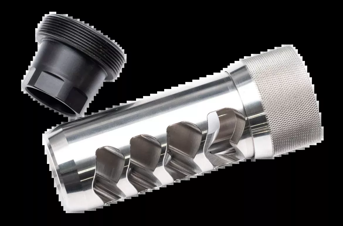 Area 419 Firearms Sidewinder Magnum Self Timing Muzzle Brake 6.5mm 3/4×24 Raw SS 419-SW-6.5-SS-3424
