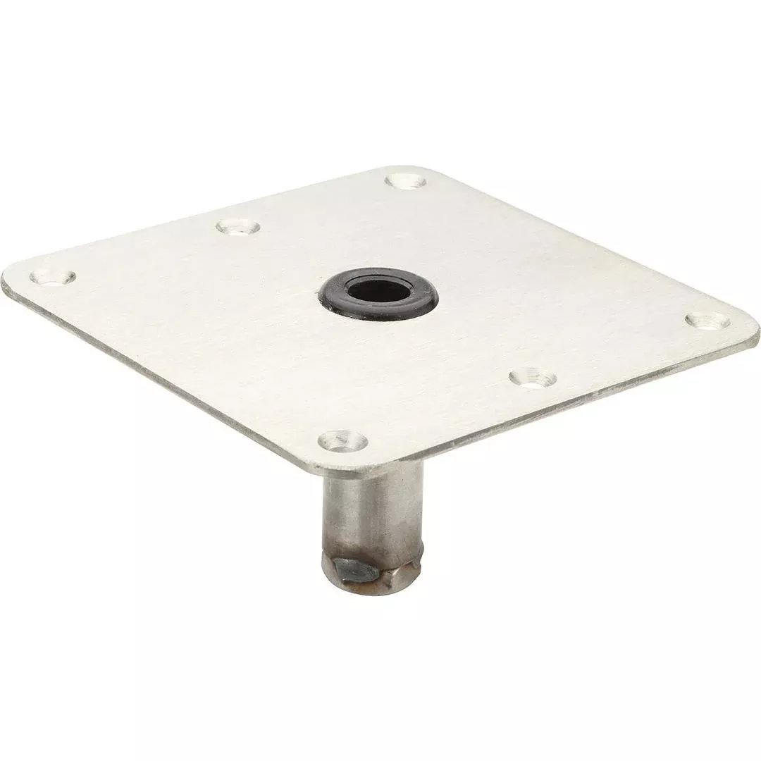 Attwood Lock’N-Pin 7″ L x 7″ W Zinc Plated Steel Threaded Square Base with Nylon Bushing for 3/4″ D Post• SP-67739-T