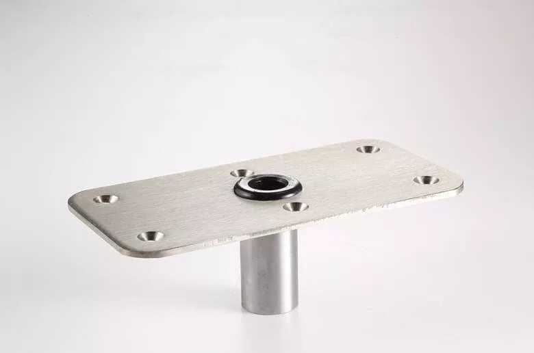Attwood Lock'N-Pin 8" L x 4" W Stainless Steel Non-Threaded Rectangular Base with Nylon Bushing & Steel Lip Tube for 3/4" D Post• 64839