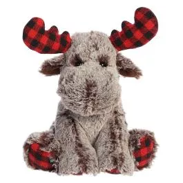 Aurora Small Buffalo Plaid Moose Holiday Festive Stuffed Animal Brown 9″
