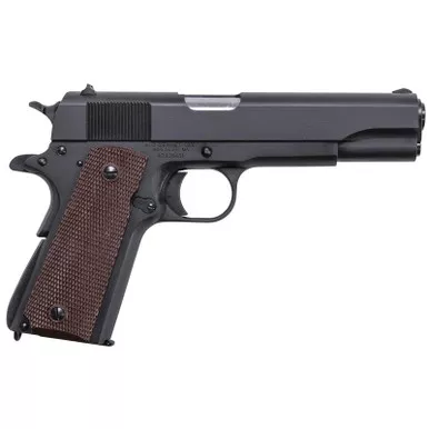 Auto Ordnance 1911 Matte Black Single 45 ACP 5.0" Barrel Brown Checkered Grp Black 7rd
