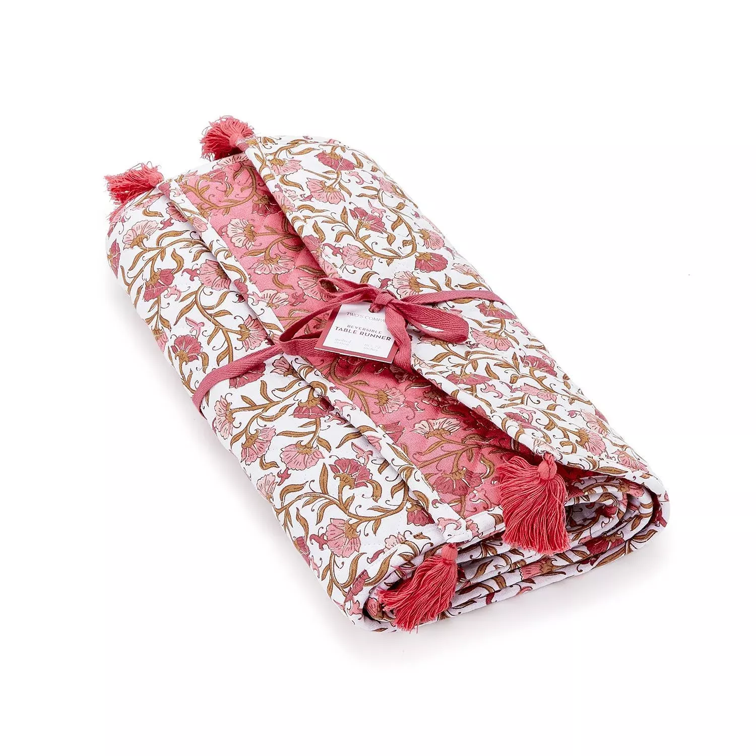 Autumn Blush Quilted Double-Sided Reversible Table Runner with Tassels