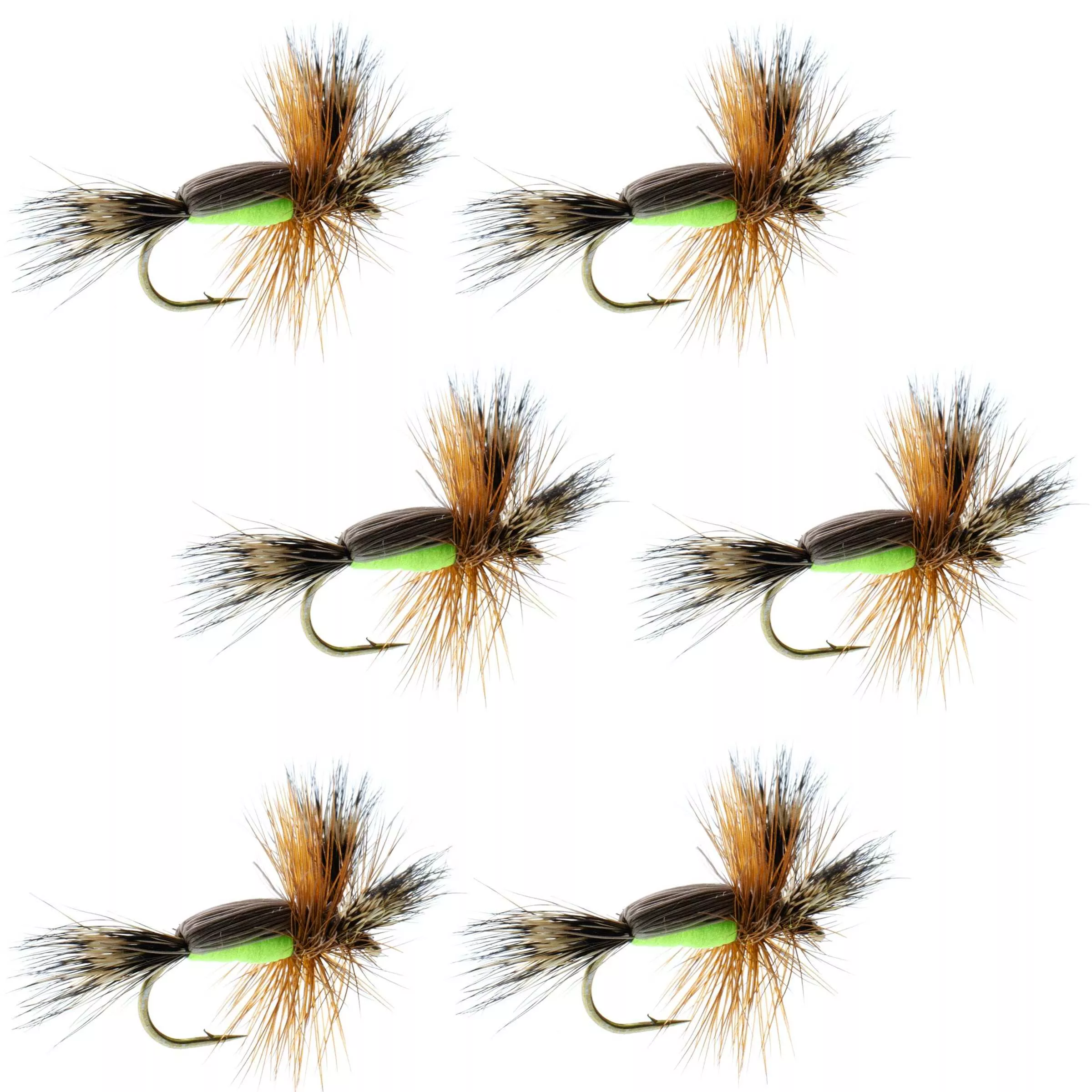 Barbless Chartreuse Humpy Classic Hair Wing Dry Fly – 6 Flies Hook Size 10