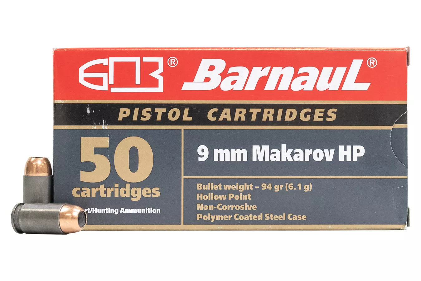 Barnaul  9mm Makarov 94 gr Hollow Point Steel Polycoated Case 50/Box