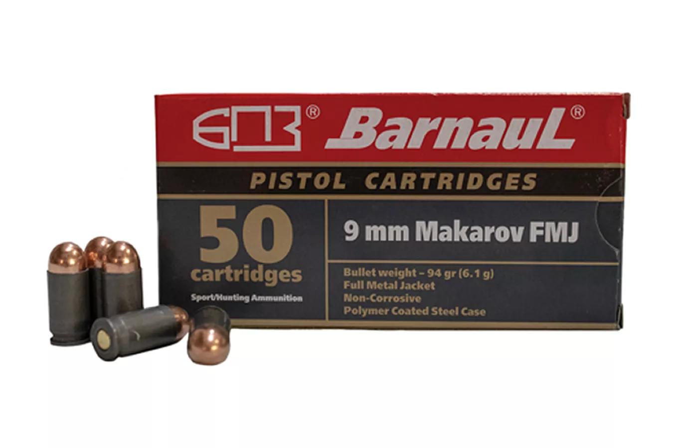 Barnaul  9mm Makarov 94 Grain FMJ Steel Polycoated Case 50/Box