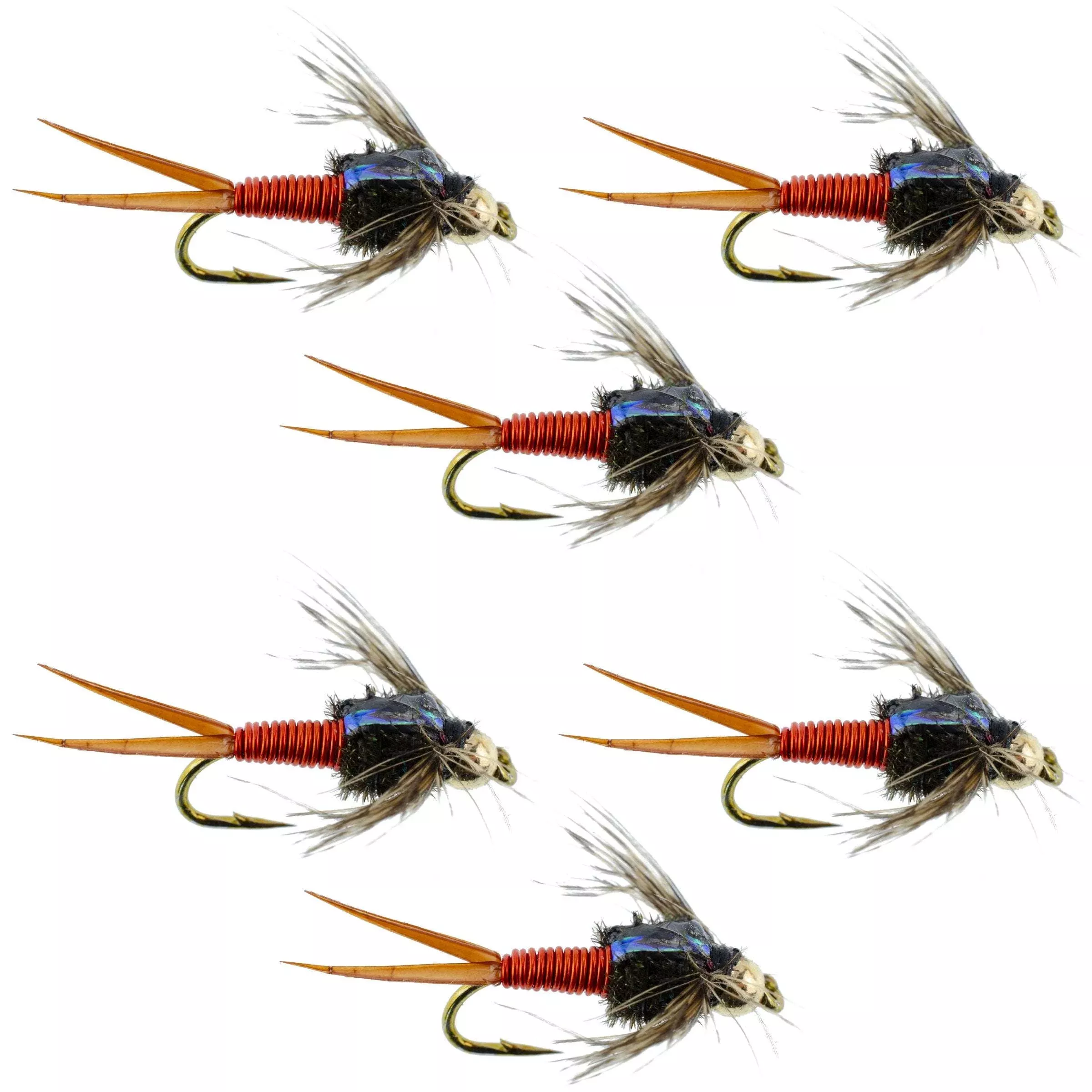 Bead Head Hot Orange Copper John Nymph – 6 Fly Fishing Flies – Hook Size 10