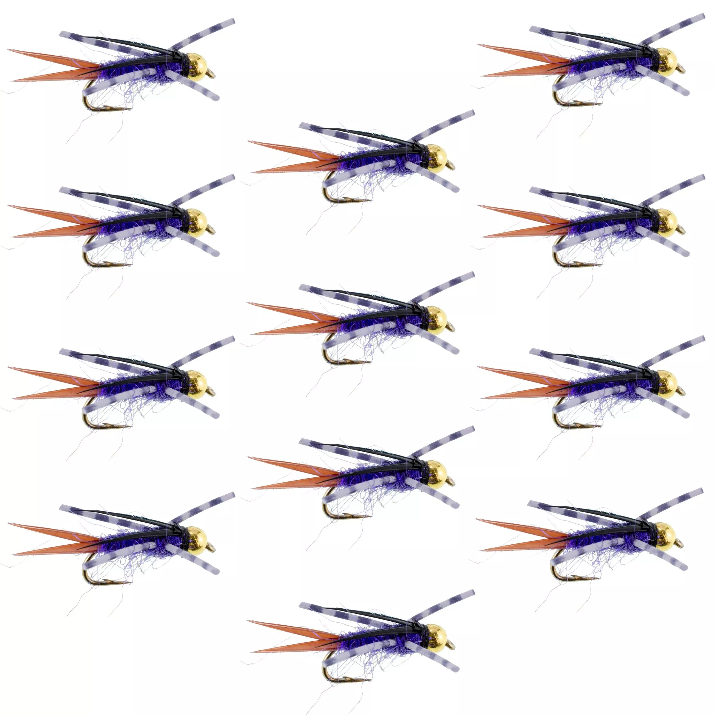 Bead Head Purple Batman Rubber Legs Nymph Fly – 12 Flies Hook Size 12