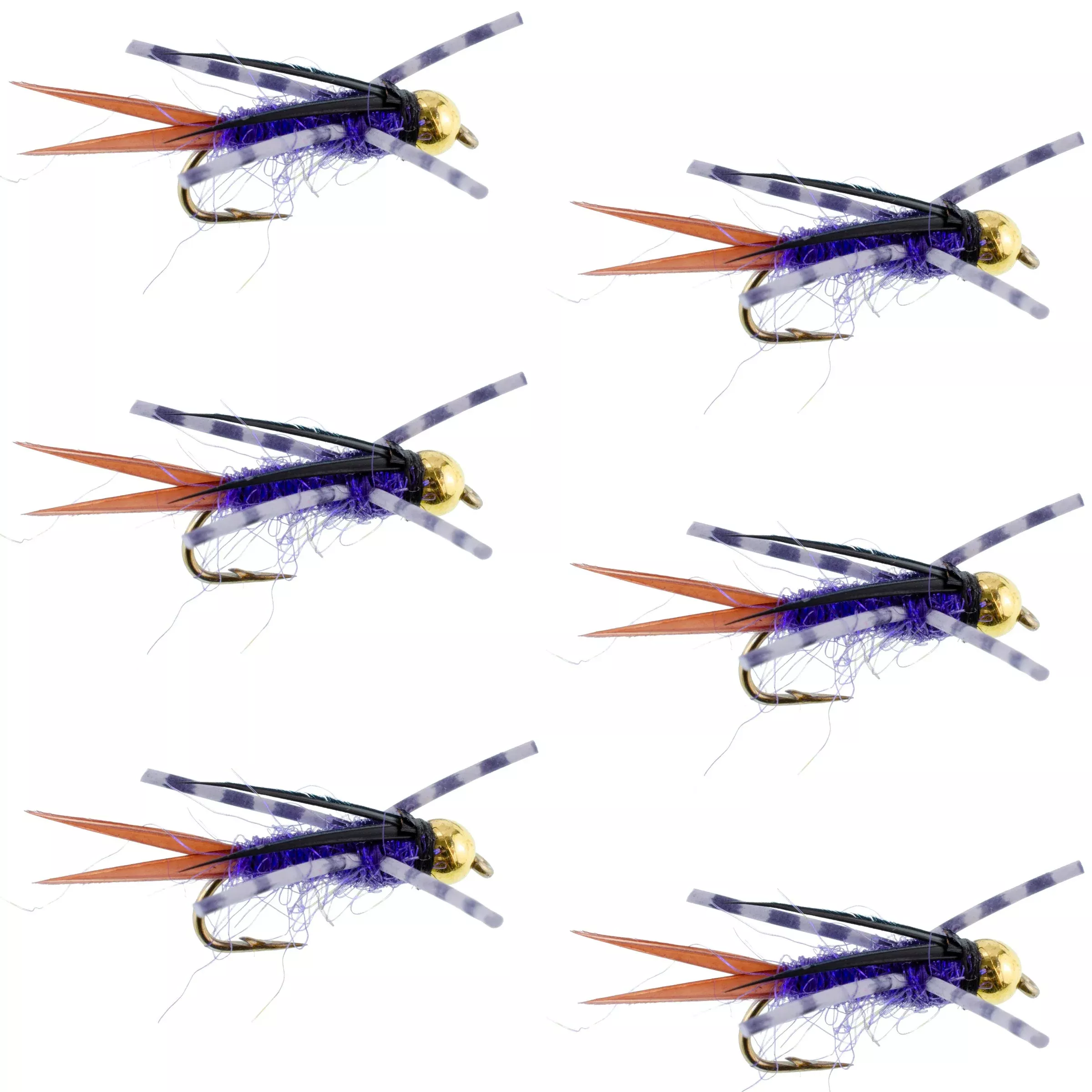 Bead Head Purple Batman Rubber Legs Nymph Fly – 6 Flies Hook Size 14