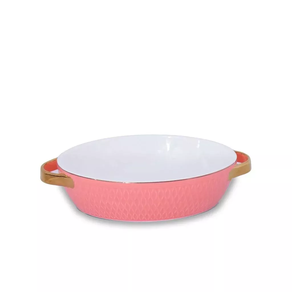 Beatriz Ball Ceramic Small Oval Baker with Gold Handles