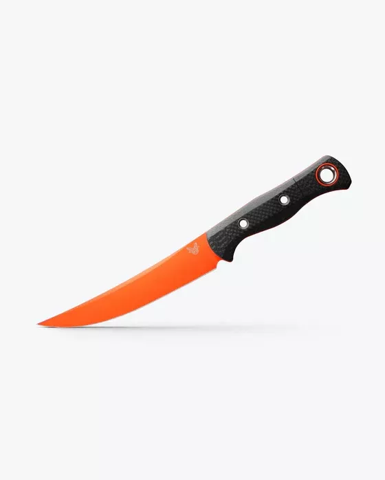 Benchmade Meatcrafter Carbon Fiber Handle Orange Blade Fixed Blade w/ Sheath