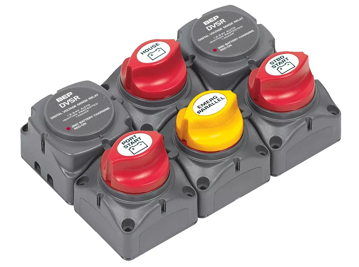 BEP Battery Distribution Cluster for Twin Outboard Engines w/ Three Battery Banks• 717-140A-DVSR
