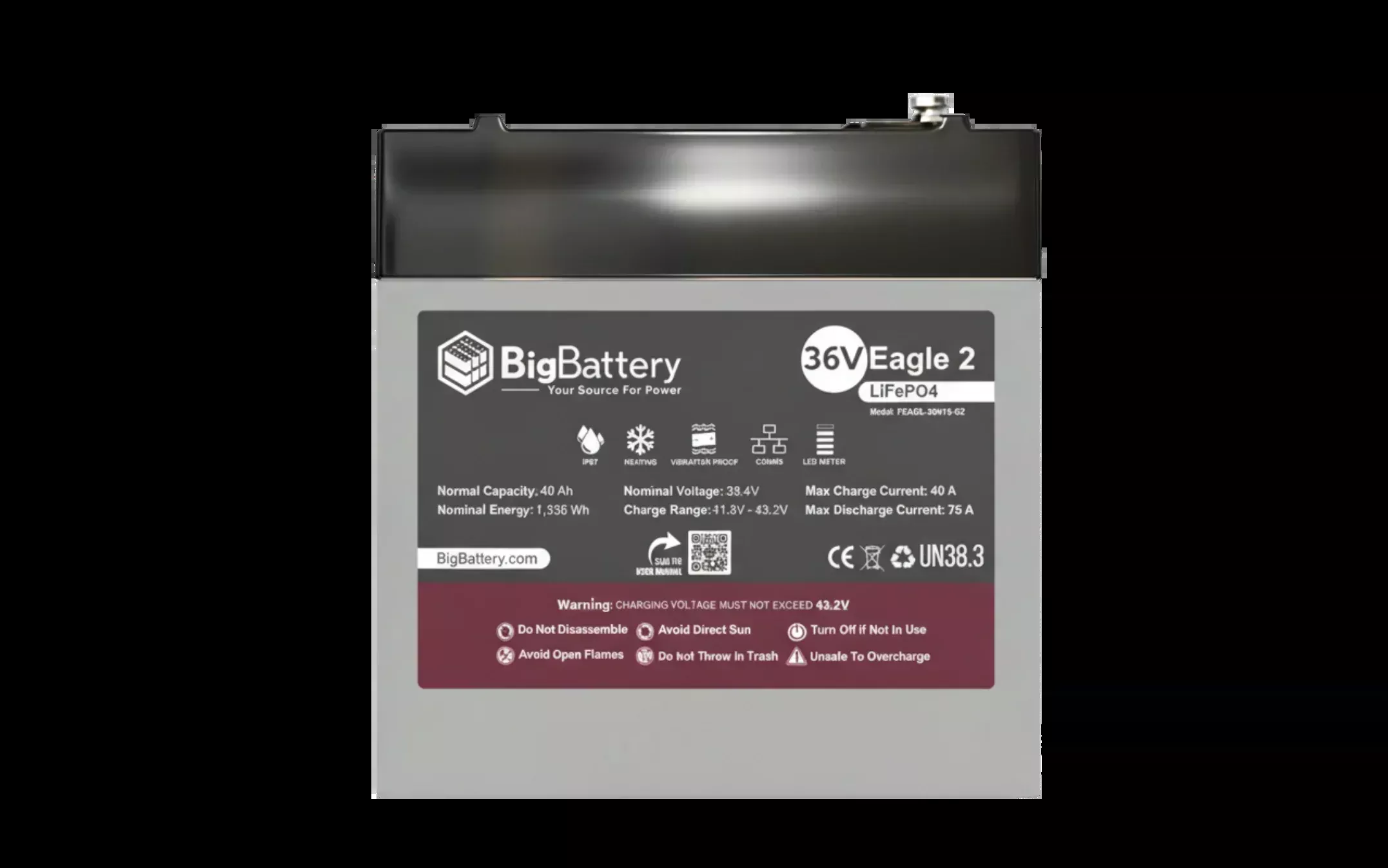 BigBattery 36V EAGLE 2 1.63 kWh LiFePO4 Battery with Heater and Comms