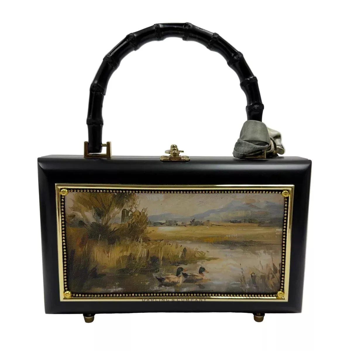 Black Duck Scene Handbag w/ Bamboo Handles