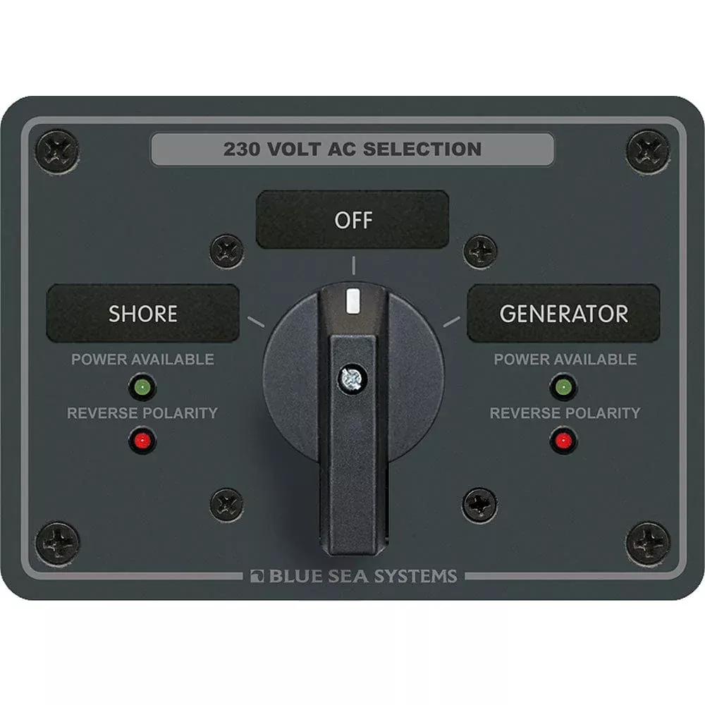 Blue Sea 8357 AC Rotary Switch Panel 65 Ampere 2 Position + OFF, 2 Pole
