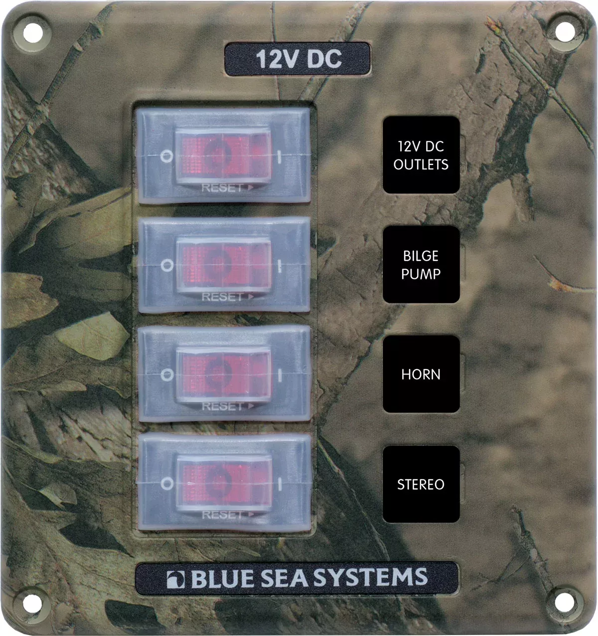 Blue Sea Circuit Breaker Switch Panel 4 Position - Camo• 4323-BSS