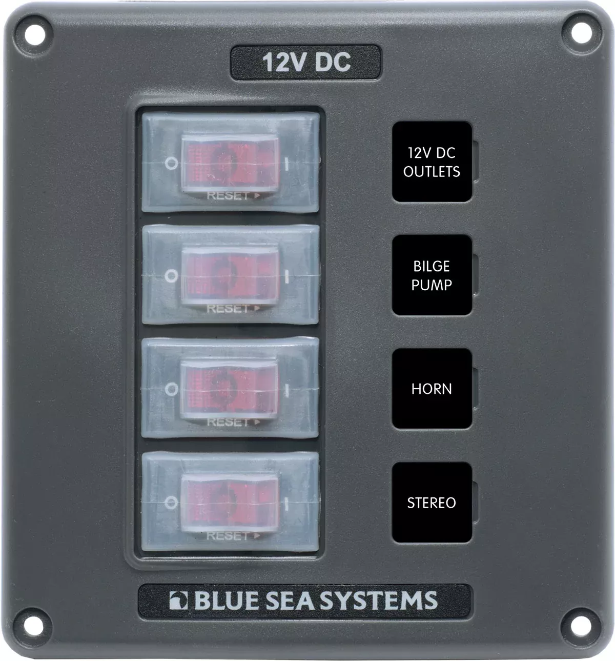 Blue Sea Circuit Breaker Switch Panel 4 Position - Gray• 4320-BSS