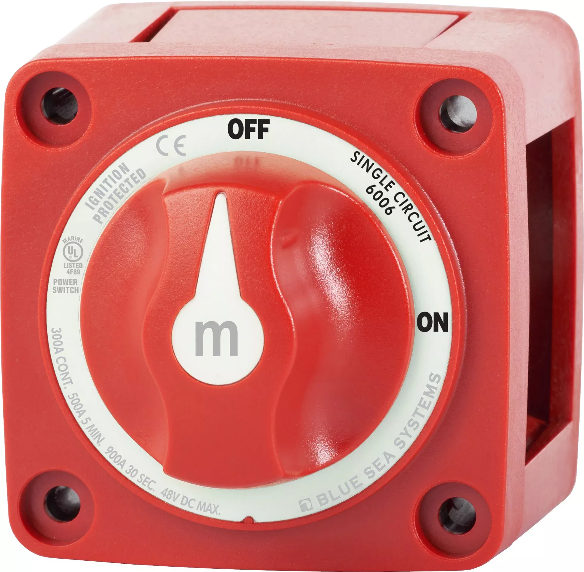 Blue Sea m-Series Mini On-Off Battery Switch with Knob – Red• 6006-BSS