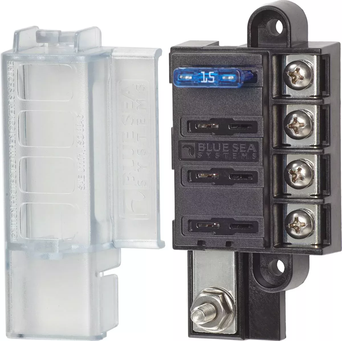 Blue Sea ST Blade Compact Fuse Blocks – 4 Circuits W/Cover• 5045-BSS