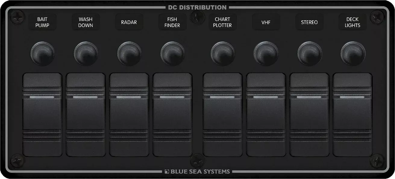Blue Sea Water Resistant Panel - 8 Position - Black - Horizontal Mount• 8371-BSS