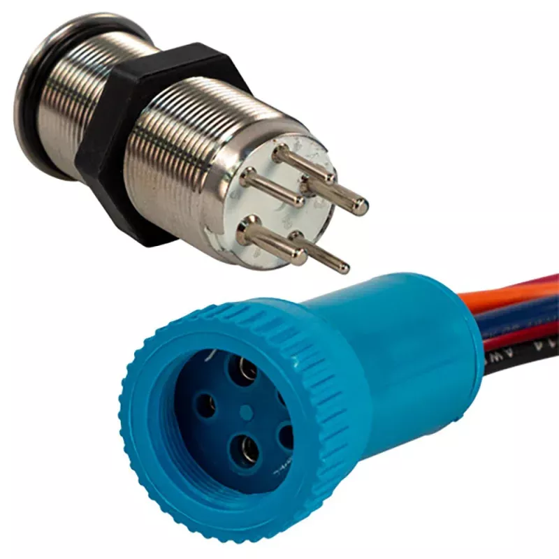 Bluewater 19mm Push Button Switch – Off/On Contact – Blue/Red LED – 4′ Lead