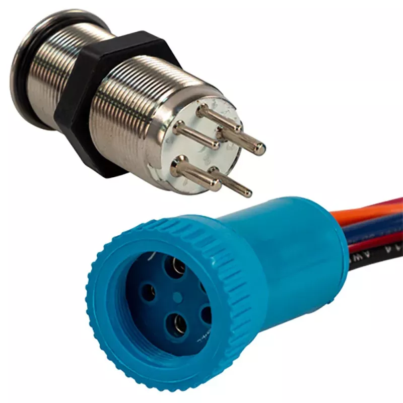 Bluewater 19mm Push Button Switch – Off/On/On Contact – Blue/Green/Red LED – 1′ Lead
