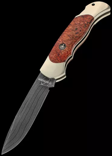 Boker Optima Burl Birch Bloody Orange Damast Folding Knife