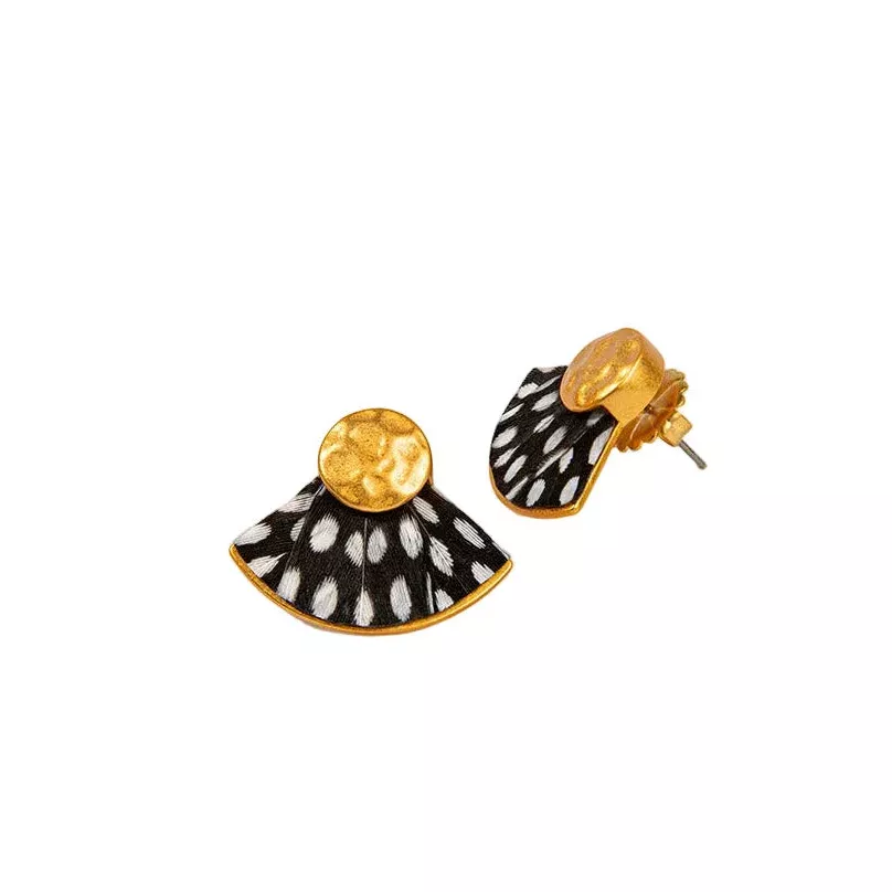 Brackish Hiott Guinea Feather Gold Stud Earrings
