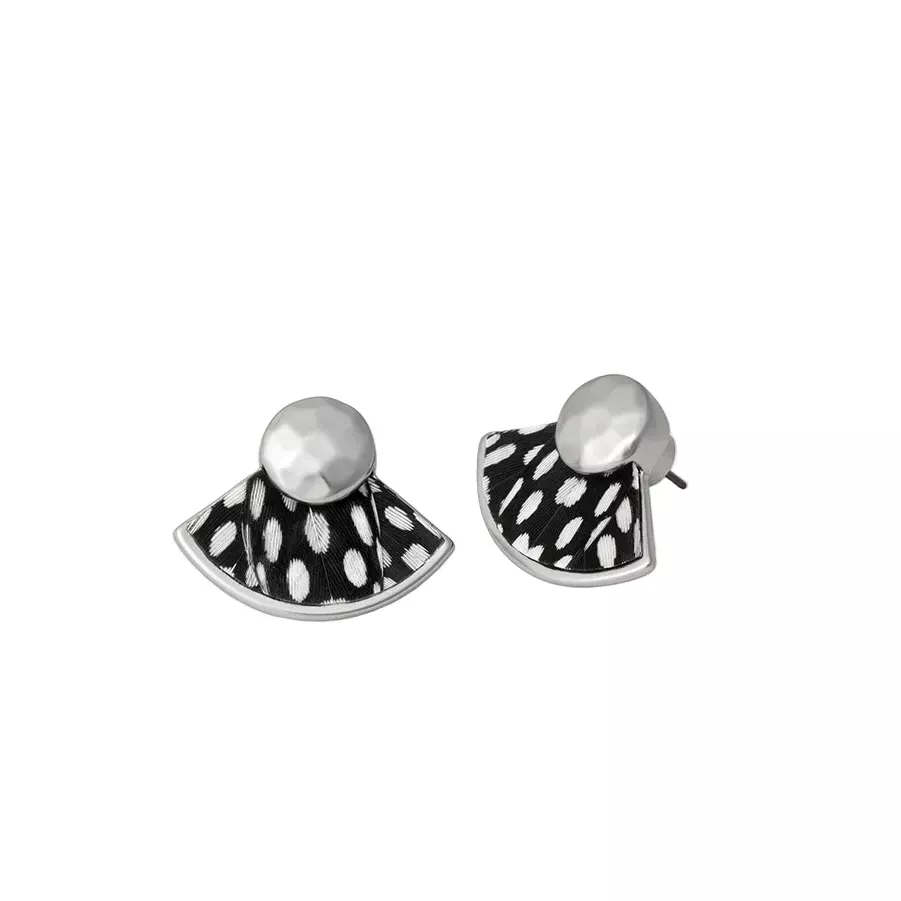 Brackish Hiott Guinea Feather Silver Stud Earrings