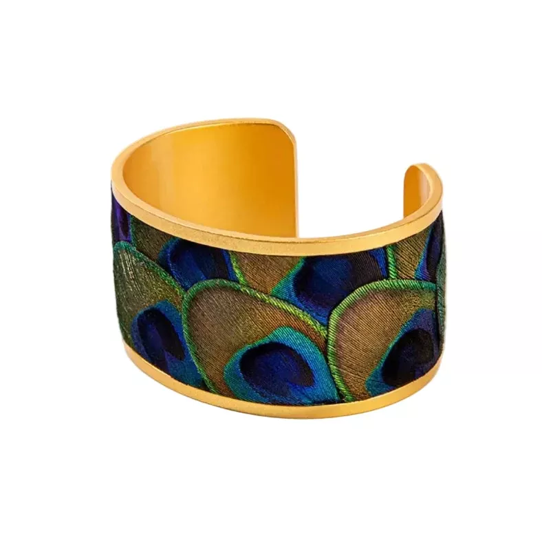 Brackish Mary Ann Peacock Feathers Wide Cuff Bracelet