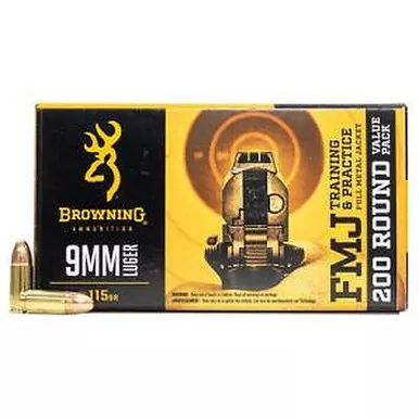 Browning B191800096 9mm 115 GR Full Metal Jacket 200 Rounds