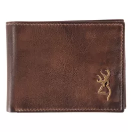 Browning Men's Rugged Brass Buck Bi-Fold Wallet - Dark Brown