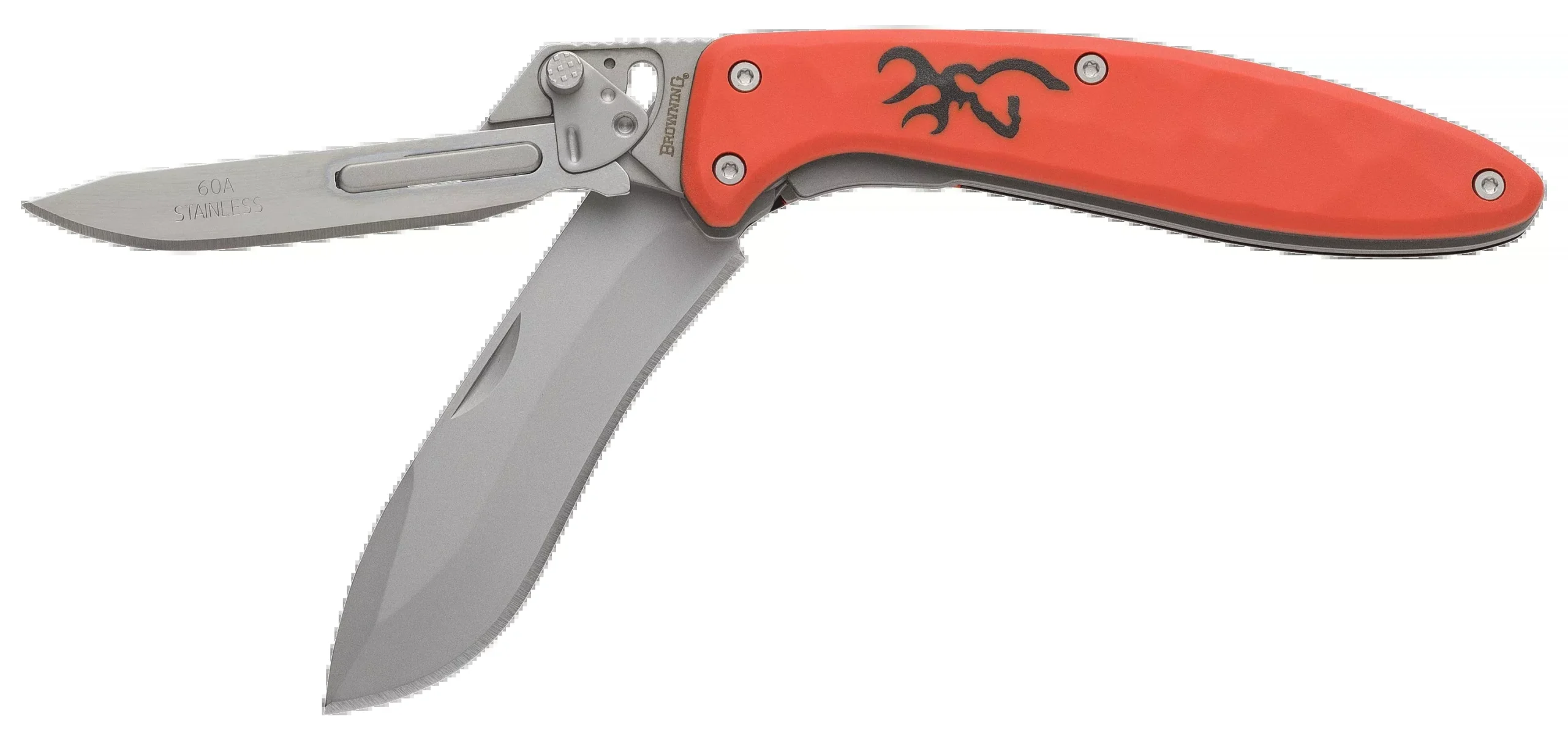 Browning Primal Scalpel 2 Folding Knife, Drop Point + Replaceable Scalpel, 8Cr13MoV, Blaze Orange, 3220462