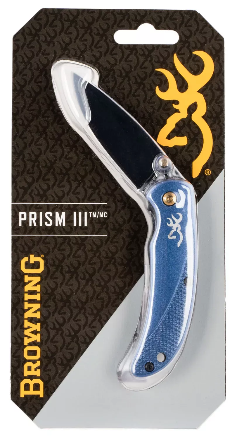 Browning Prism 3 EDC Folding 2.38″ Plain Black Oxide 7Cr17MoV SS Blade, Navy w/Brass Accents & Logo Anodized Aluminum Handle, Includes Pocket Clip