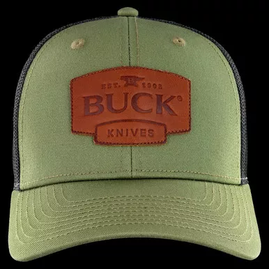 Buck Leather Patch Trucker Cap OD Green