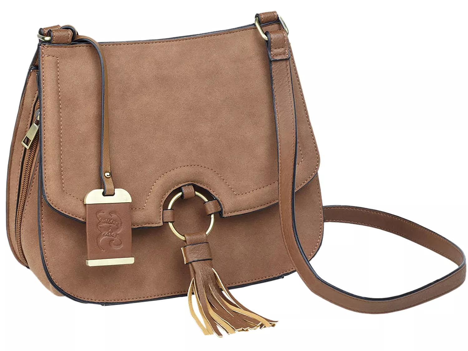 Bulldog Cross Body Camel Suede 11" x 9" x 3.50"