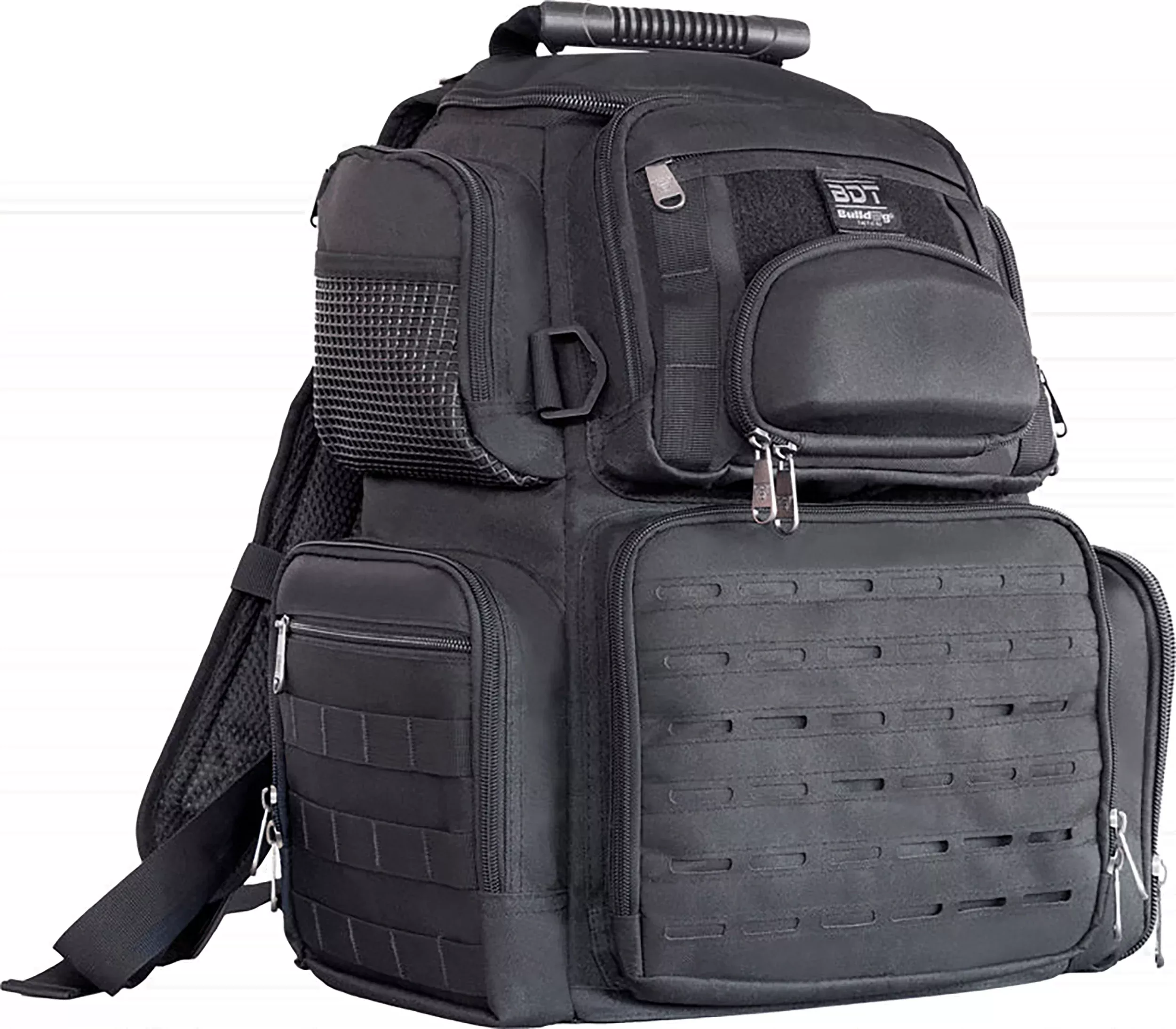 Bulldog Medium Tactical Range Handgun Backpack – Black Nylon, MOLLE pockets, padded straps BDT414B