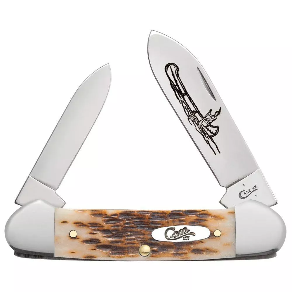 Case 00263 Amber Bone Peach Seed Jig CS Canoe Knife